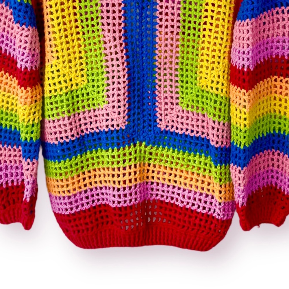 ♦️SOLD♦️Anthropologie Farm Rio Rainbow Crochet Cardigan Sweater Medium NWT - Picture 10 of 15